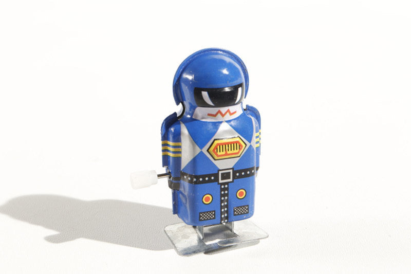 Mini Blue robot tin toy figure 