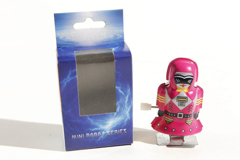 Mini pink robot tin toy figure 
