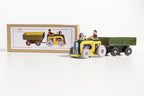 Mini tractor and trailer tin toy with packaging