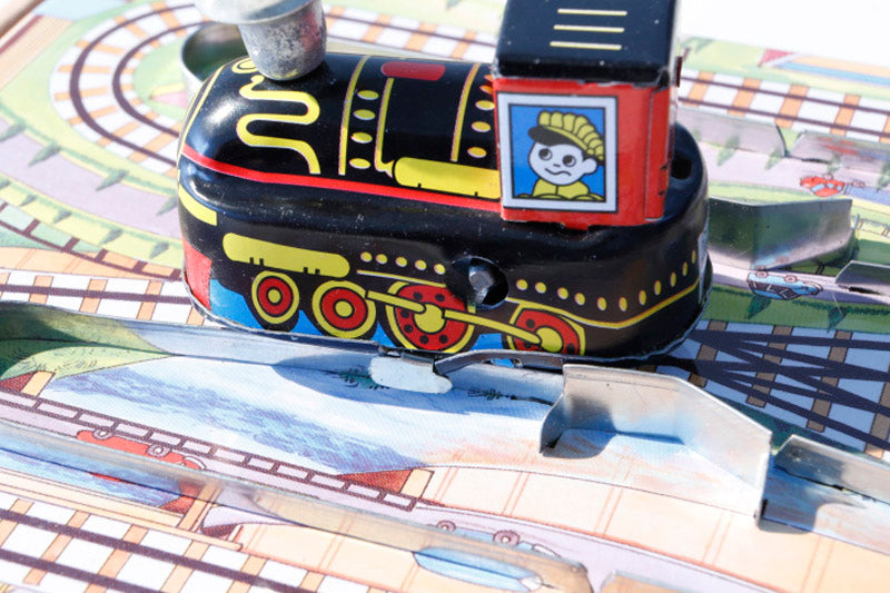 Close up of Modern Train tin toy