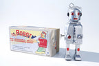 Mr Silver Vintage robot tin toy  with its packaging 