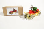 Ol Timer vintage car tin toy with red body and yellow chassis with packaging