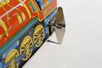 Close up of Tin Treasure's Overland Express with Whistle tin toy wind up key