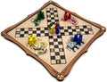 Pachisi wooden board game with game pieces and shells