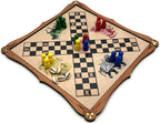Pachisi wooden board game with game pieces and shells