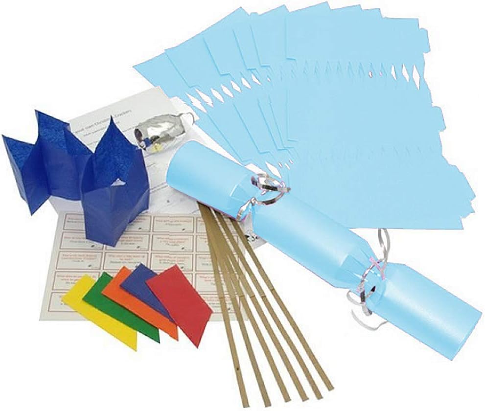Baby Blue make your own Christmas crackers with jokes, hats, snaps and ribbon
