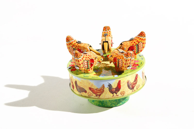 Colourful pecking chickens tin toy