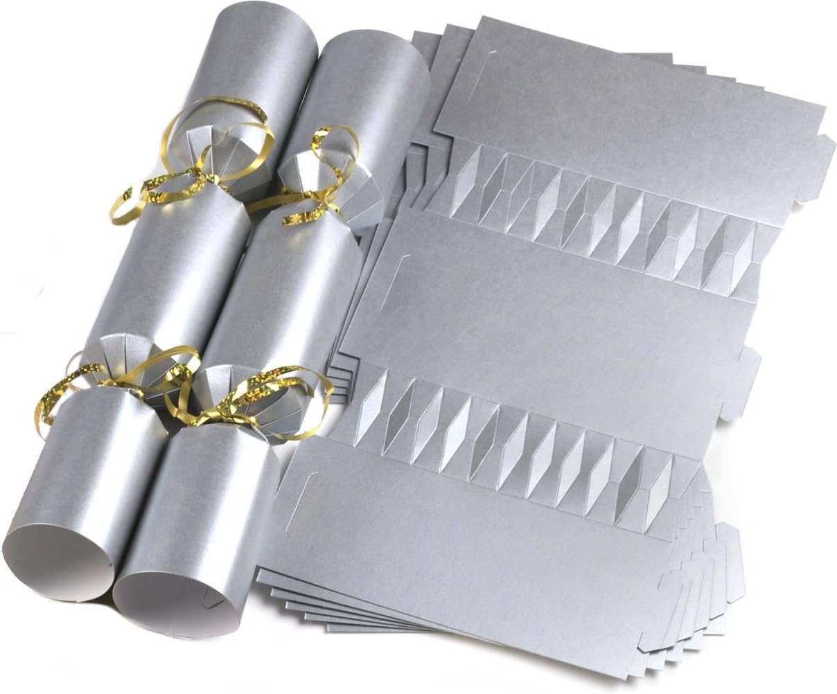 Silver cracker with gold ribbon and silver cracker blanks