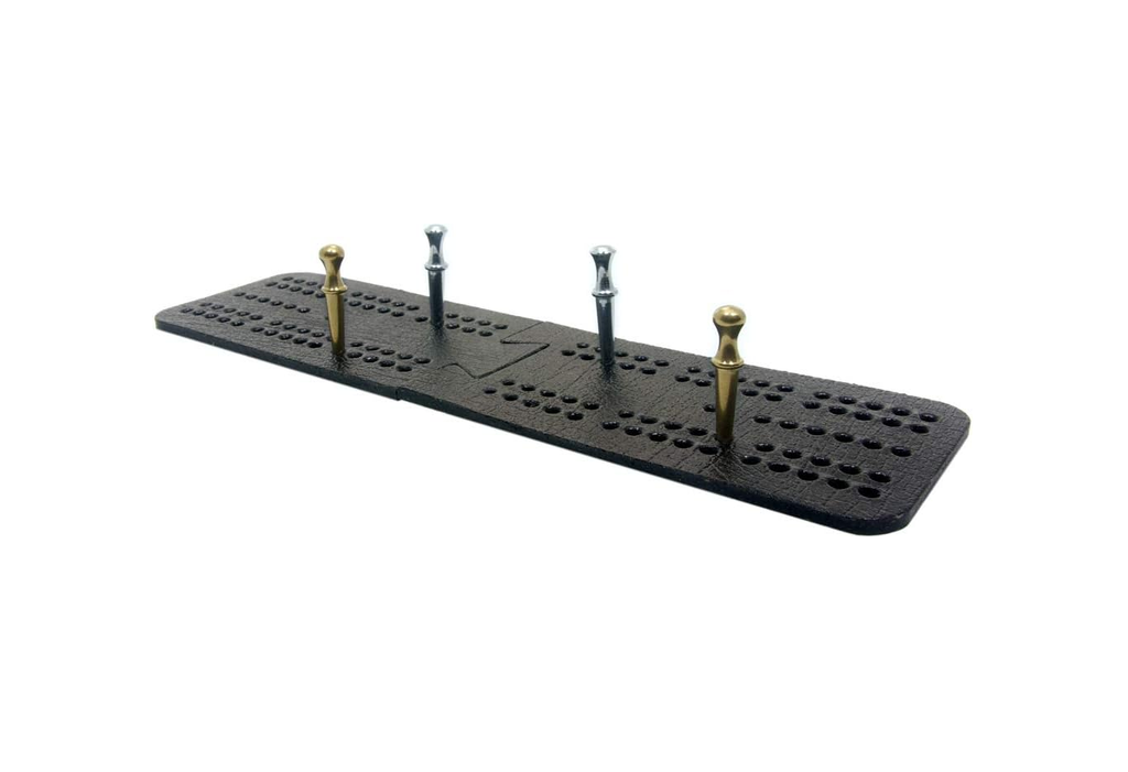Black leather cribbage board with cribbage pegs