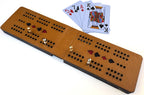 Leather and Mahogany travel cribbage set supplied with playing cards and metal pegs