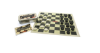 Checkers game set with board, pieces, and tin 