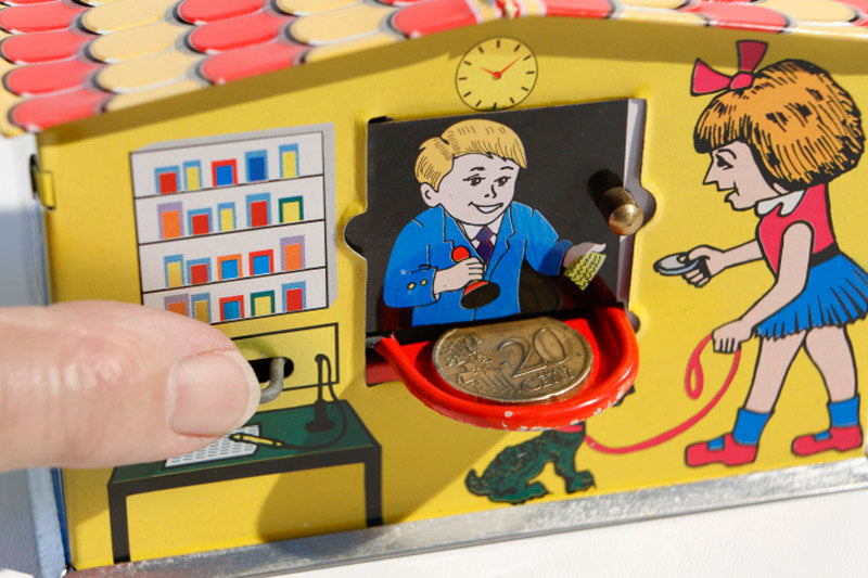 Close up of Post Office bank tin toy
