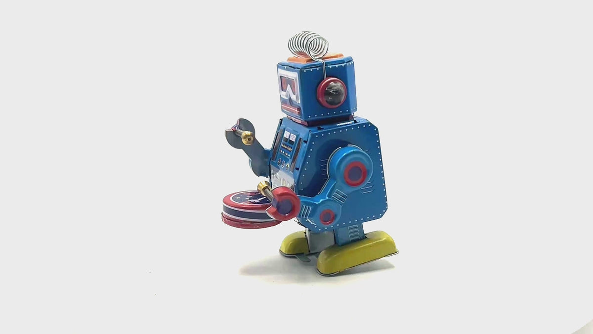 Small Drumming Robot with spikey hair - Collectable Tin Toy