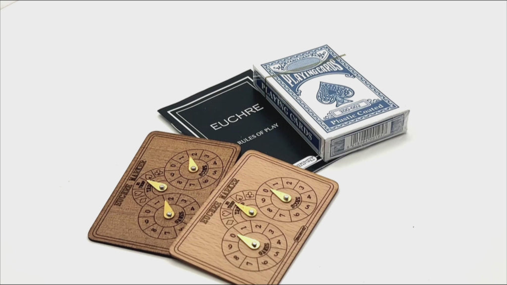 Euchre boxed card game with score markers
