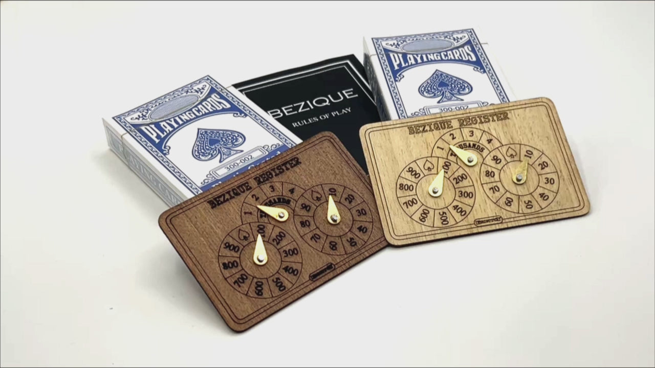 Bezique boxed card game with score markers