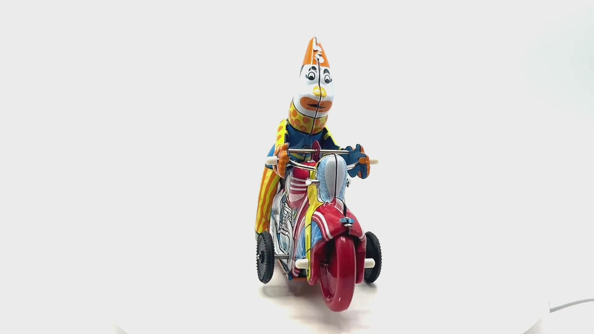 Stunt Clown on motorcycle clockwork toy - Collectable Tin Toy