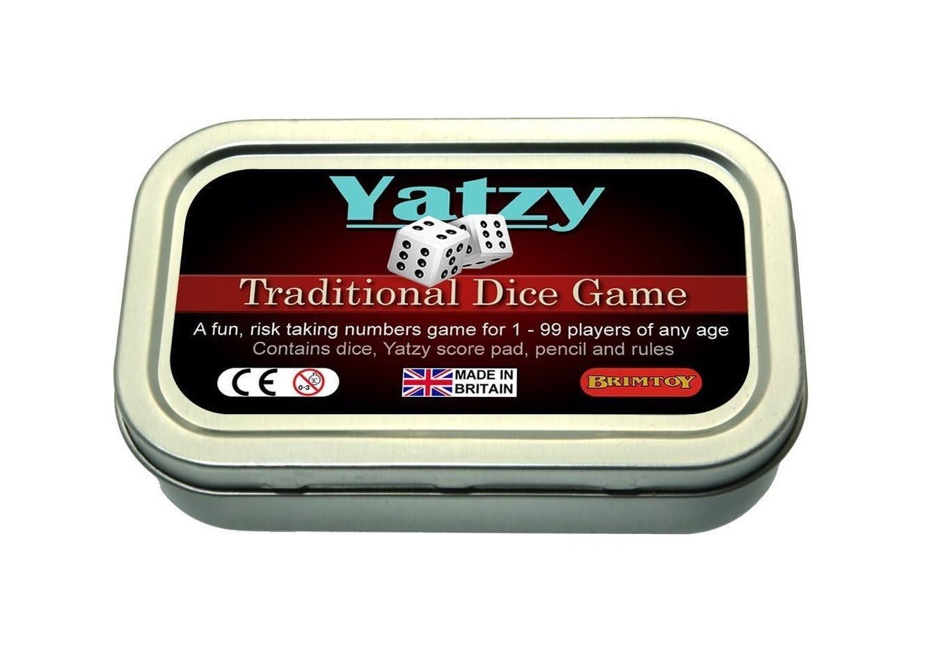 Pocket yatzy dice game in a tin