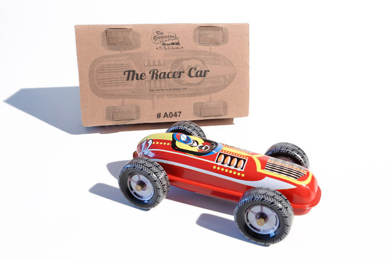 Red Race Car number 12 tin toy with packaging