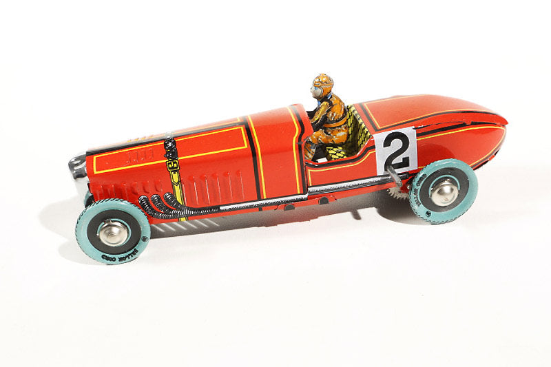 Red race car number 2 tin toy car