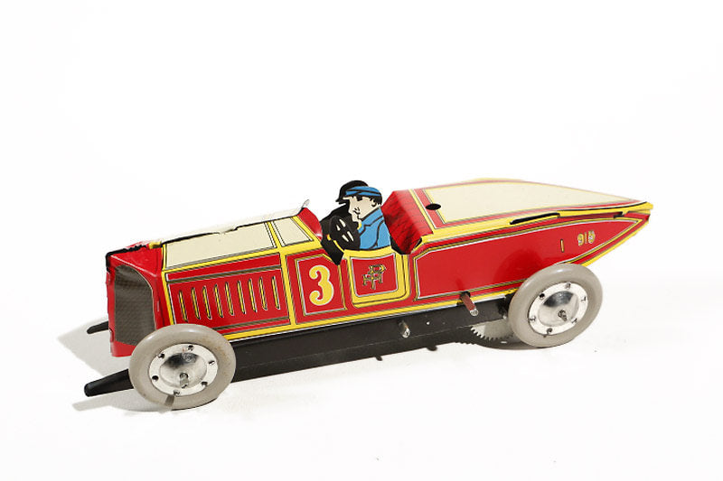 Red Race Car number 3 tin toy