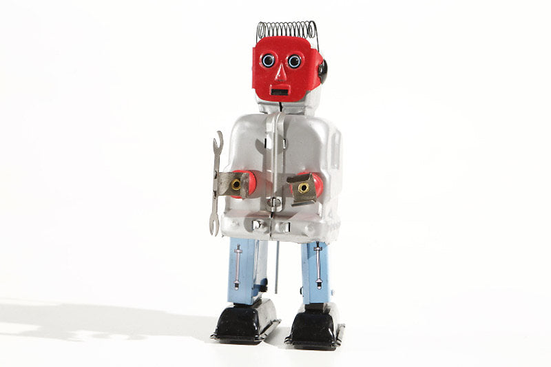 Red Face Vintage tin toy robot with a red face