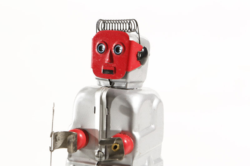Red Face Vintage tin toy robot with a red face