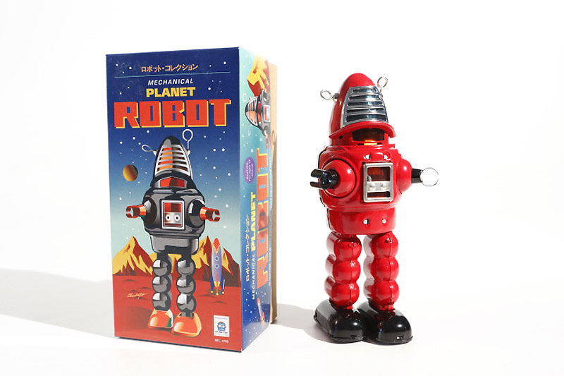 Red sparking Vintage robot tin toy  with its packaging