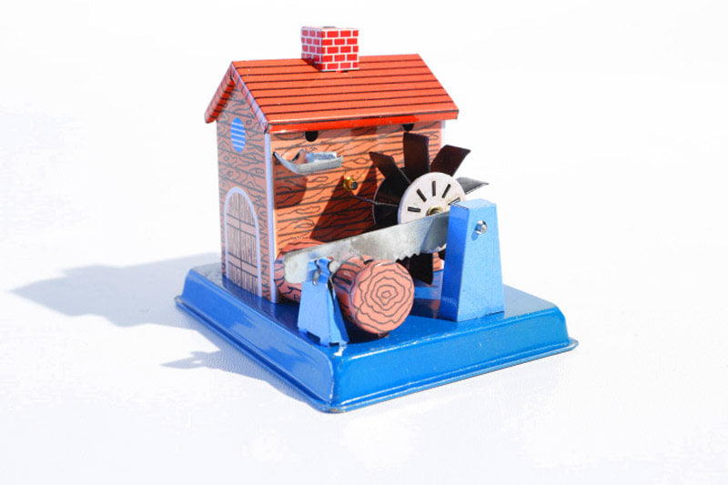 Saw-mill log cutter tin toy