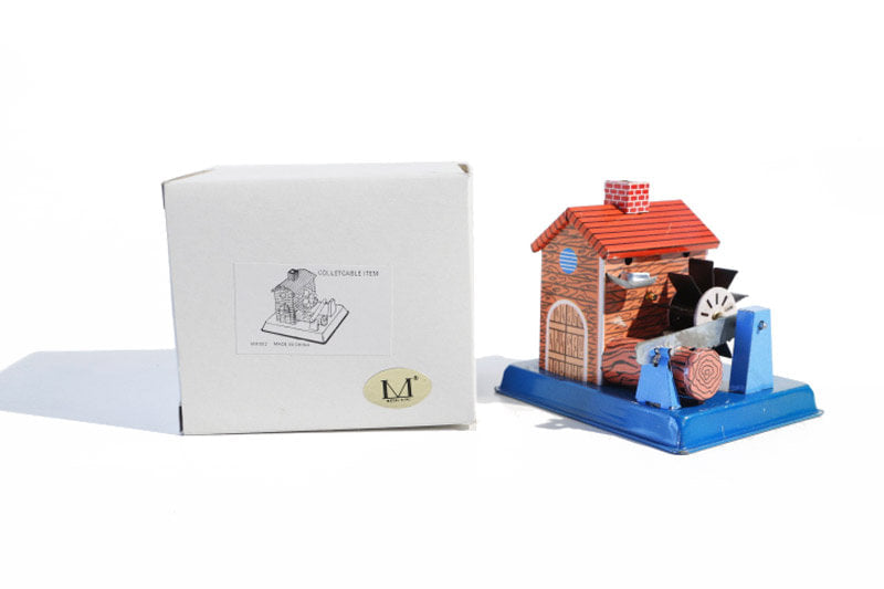 Saw-mill log cutter tin toy with packaging