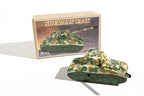 Sherman Tank Camouflage-patterned tin toy tank with packaging