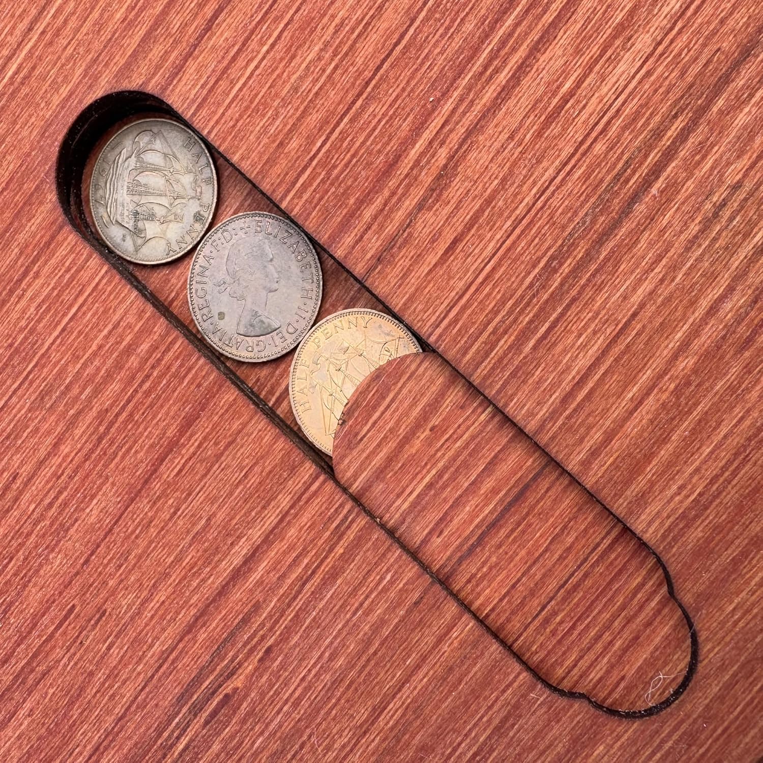 Shove Ha Penny Board with half pennies coin storage