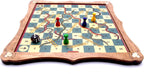 Snakes and ladders board game with playing pieces