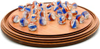 Wooden solitaire board game with colourful glass marbles 