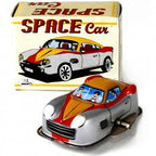 Space car Tin Toy  with packaging featuring the words 'Space car'.