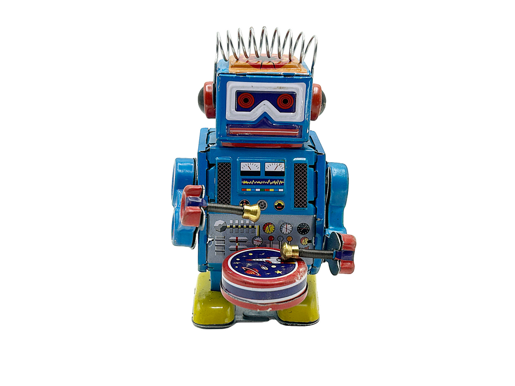Small Drumming Robot with spikey hair - Collectable Tin Toy