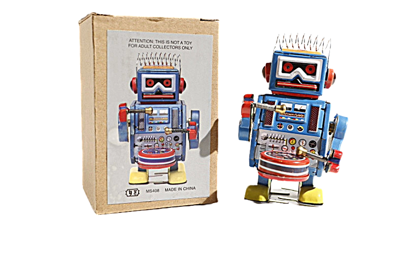 Small Drumming Robot with spikey hair - Collectable Tin Toy