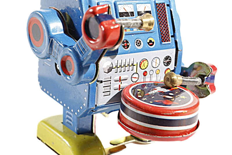 Small Drumming Robot with spikey hair - Collectable Tin Toy