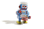 Spikey hair drumming Vintage-style robot tin toy
