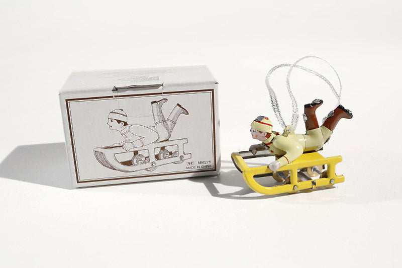 Tin tobogganist hanging decoration tin toy with packaging
