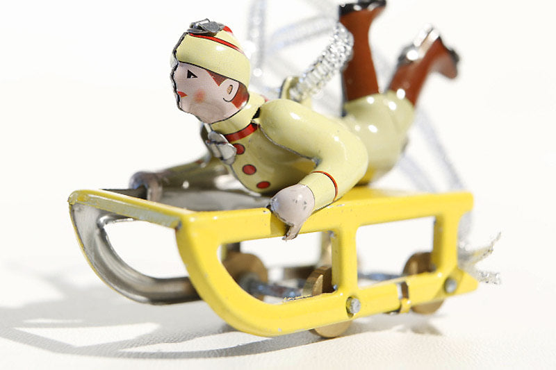 Tin tobogganist hanging decoration tin toy