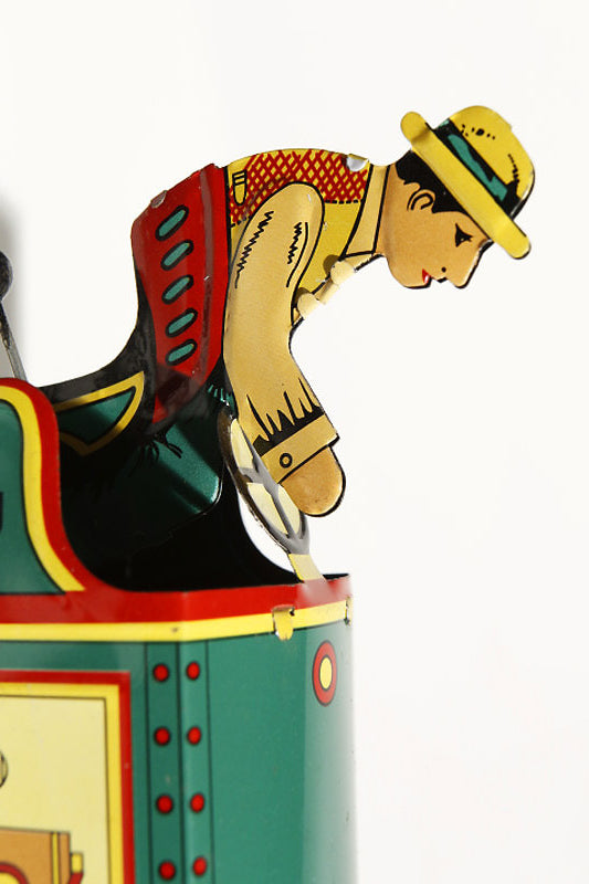 Close up of Train tractor unit tin toy