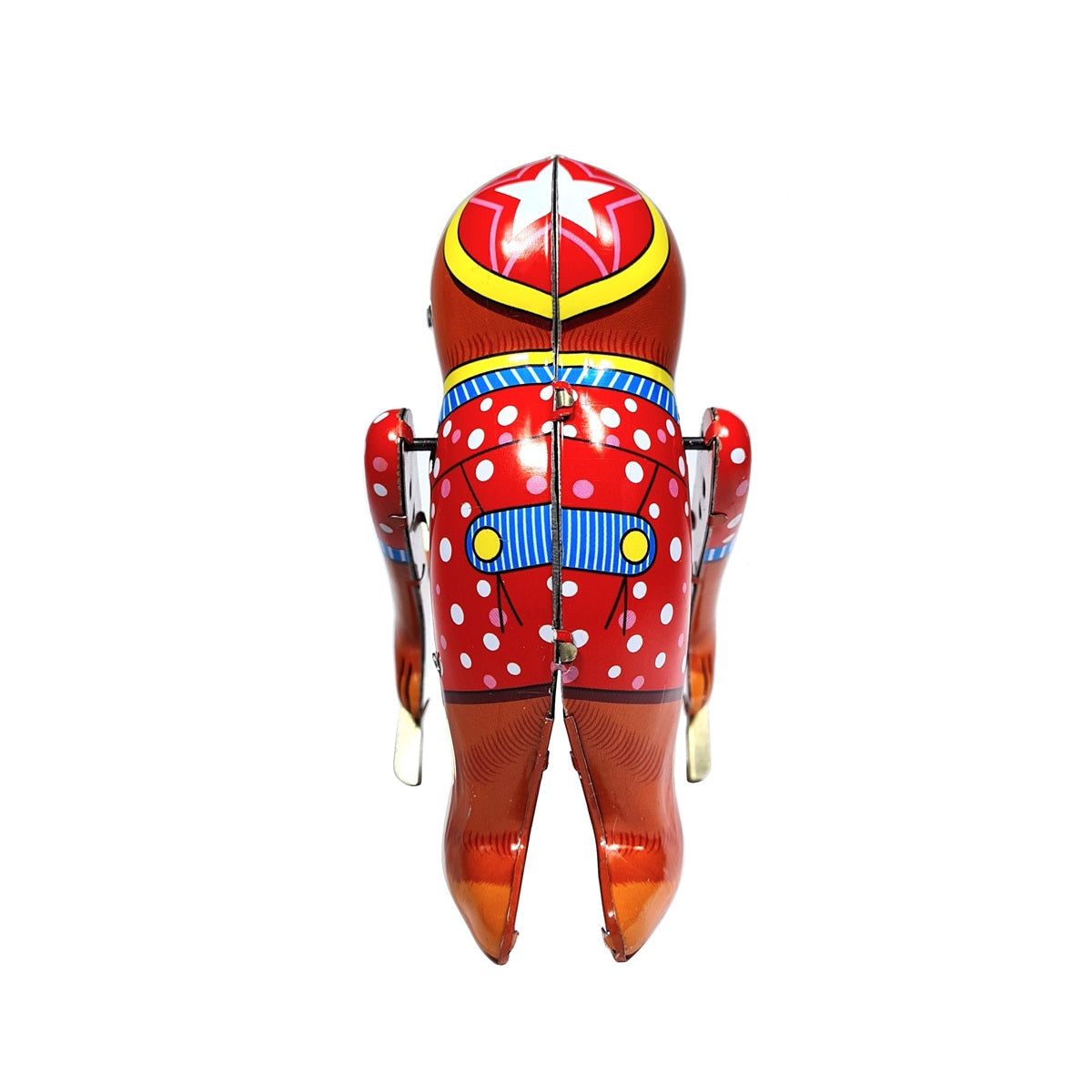 Rear of the Tumbling Monkey tin toy 