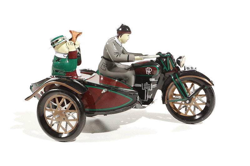 Motorcycle and sidecar "tuttut" tin toy