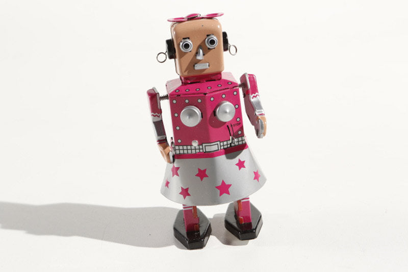 Venus Tin Toy robot with pink and silver outfit 