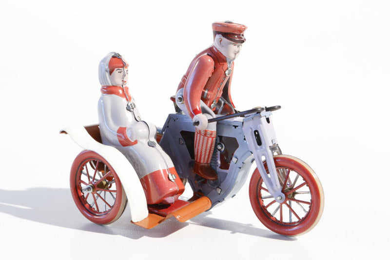 Vintage Motorcycle with Side Car Tin Toy