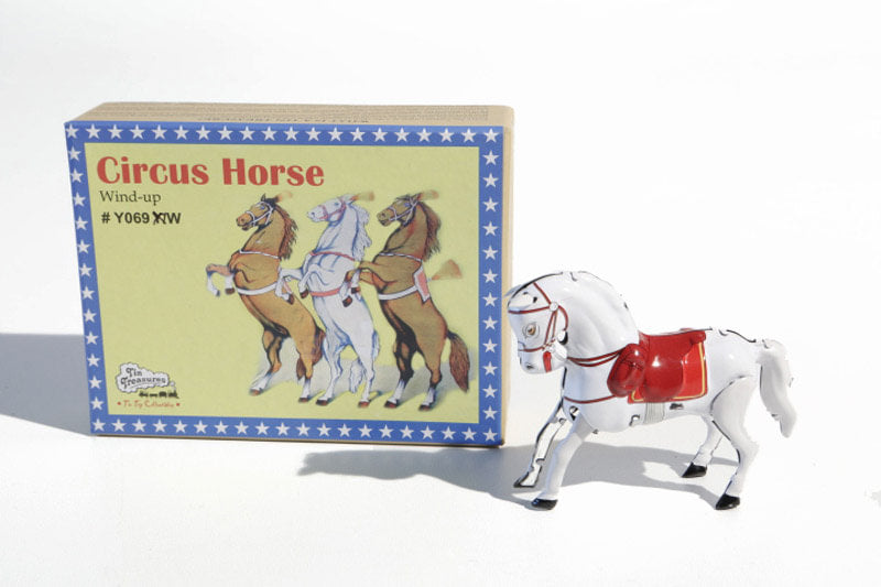 White Jumping horse tin toy  with packaging