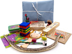 Wooden toy pass the parcel with a mix of wooden toys
